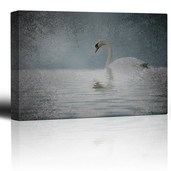 wall26 - Lone Swan on a Lake with a Grainy Vignette Around It - Canvas Art Home Art - 24x36 inches