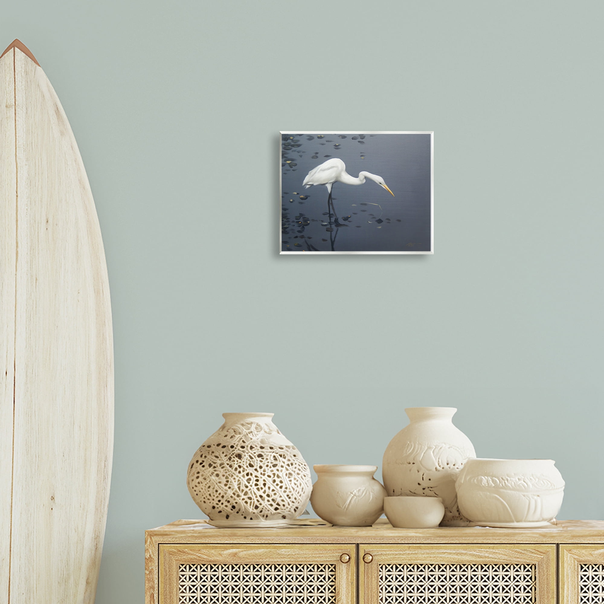 Stupell Industries Graceful Egret in Lake Animals & Insects Painting Unframed Art Print Wall Art, 14 x 11
