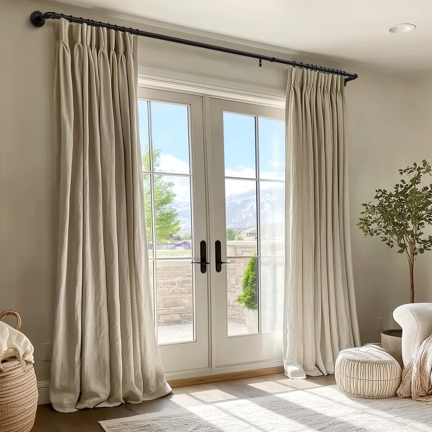 120" to 240"Curtain Rods for Windows,1 inch Industrial Curtain Rod, Adjustable Wrap Around Curtain Rods,Industrial Indoor/Outdoor Curtain Rod,Bronze
