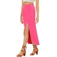 thumbnail image 4 of Unique Bargains Jupe Longue Maxi Décontractée pour Femme à Taille Élastique Fendue Fuchsia m, 4 of 7