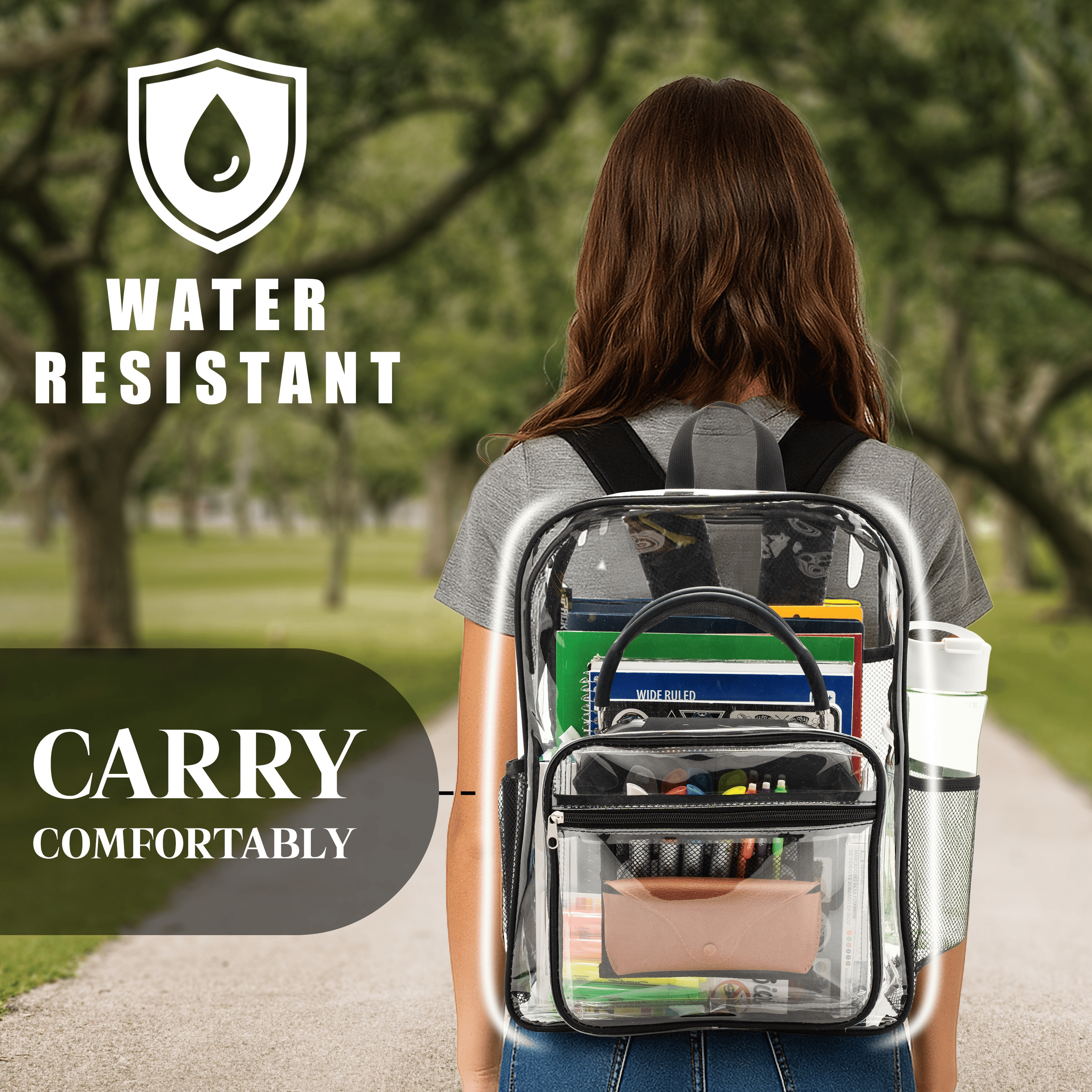 JPACK Clear Backpack – Heavy Duty Transparent Bookbag for Adults and Teens | School, Work, Travel, Stadiums (Black)