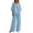 Light Blue, variant on Unir Pant Suits For Women Summer Linen‑Look Two‑Piece Set, V‑Neck Batwing Short Sleeve Shirt And Loose Wide‑Leg Trousers,S‑XXL,Practical Casual Mother Of The Bride Pant Suits