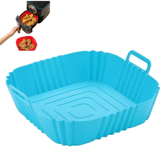 Reusable Silicone Air Fryer Liner, Non-Stick Square Silicone Air Fryer Basket with Handles for Baking, Roasting & Cooking