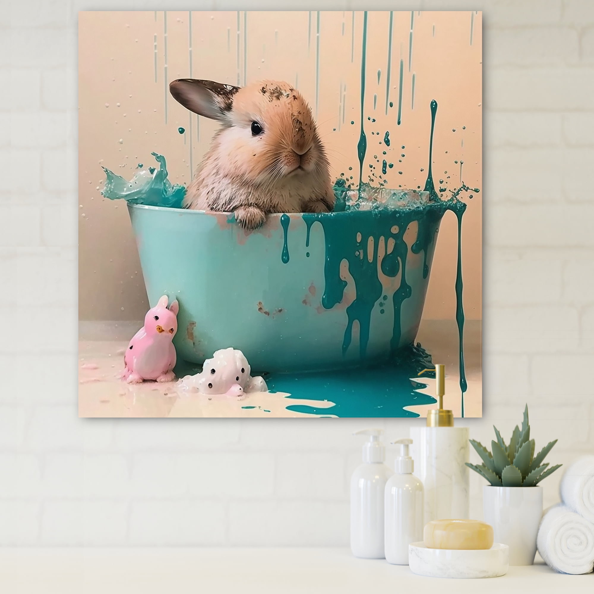 Designart Funny Rabbit In The Tub I Canvas Wall Art