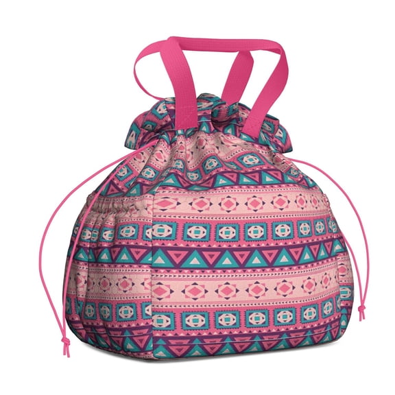 Boho Bohemia Geometric Line Art Drawstring Lunch Bag Women - Drawstring Lunch Bag Insulated for Work Office - Stain-Resistant Large Lunchbags for Women with Multi-Pockets