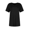 thumbnail image 5 of Tshirts Women Trendy Women's Summer Fashion Solid Color V-Neck Loose Short Sleeve T-Shirt Top, 5 of 7