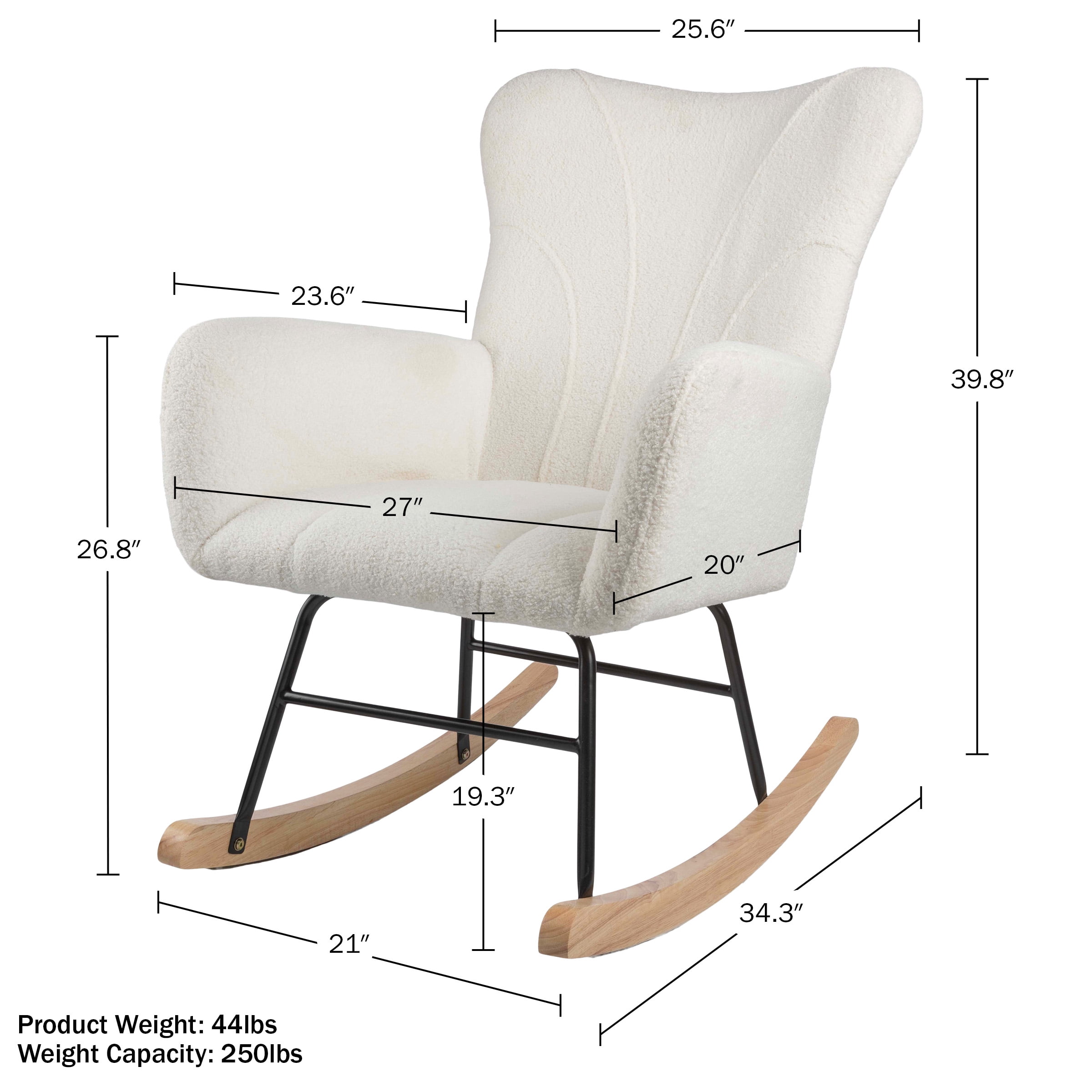 Lavish Home Teddy Upholstered Rocking Chair for Bedroom (Cream)