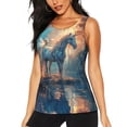 thumbnail image 1 of Fotbe Forest Lake White Horse Blusas Sin Mangas para Mujer – Estilo Casual, Corte Suelto, Slim-Fit, Cuello Redondo Deportivo, Tops de Verano para Gimnasio y Yoga-Small, 1 of 7