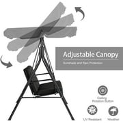 YODOLLA 3-Seat Outdoor Steel Porch Swing with Canopy, Swing Glider-Black, Free Standing Porch Swing
