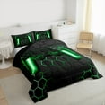 thumbnail image 3 of Game Bedding Sets ,Gaming Comforter Set Full, Gamer Duvet Set Neon Lights Gamepad Bed Set For Teen Men Bedroom,Geometry Honeycomb Hexagon Comforter With 2 Pillow Shams,Green Grey, 3 of 7