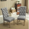 thumbnail image 3 of HQZX Classic Solid Wood Leg Dining Chair, Tufted Button Upholstered Chair Set of 2 for Dining Room,Gray, 3 of 9