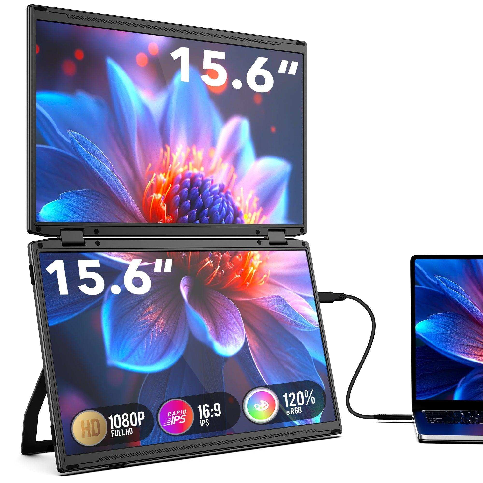 TUTT 15.6” Portable Monitor Dual Screen Extender, Plug and Play