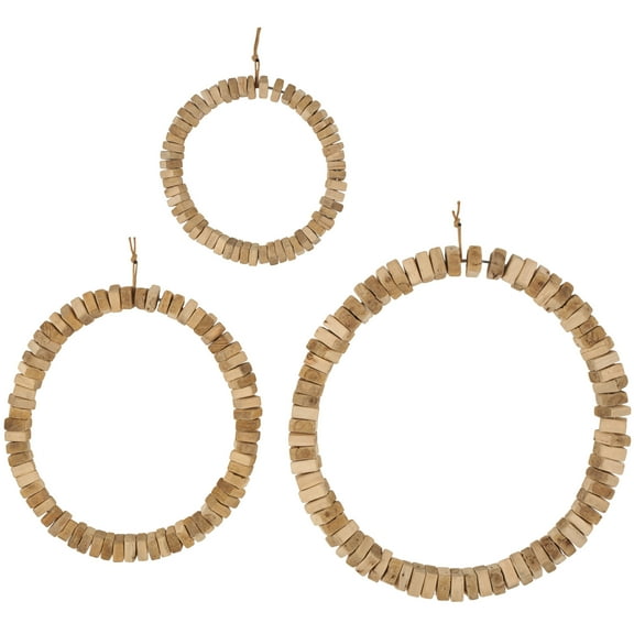 DecMode Brown Wood Beaded Abstract Wall Decor with Hanging Rope (3 Count)