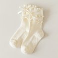 thumbnail image 3 of Girls Ribben Knit Ruffle Crew Socks Bow Decor Double Frilly Ankle Socks Soft Cotton Breathable Princess Long Sock, 3 of 5