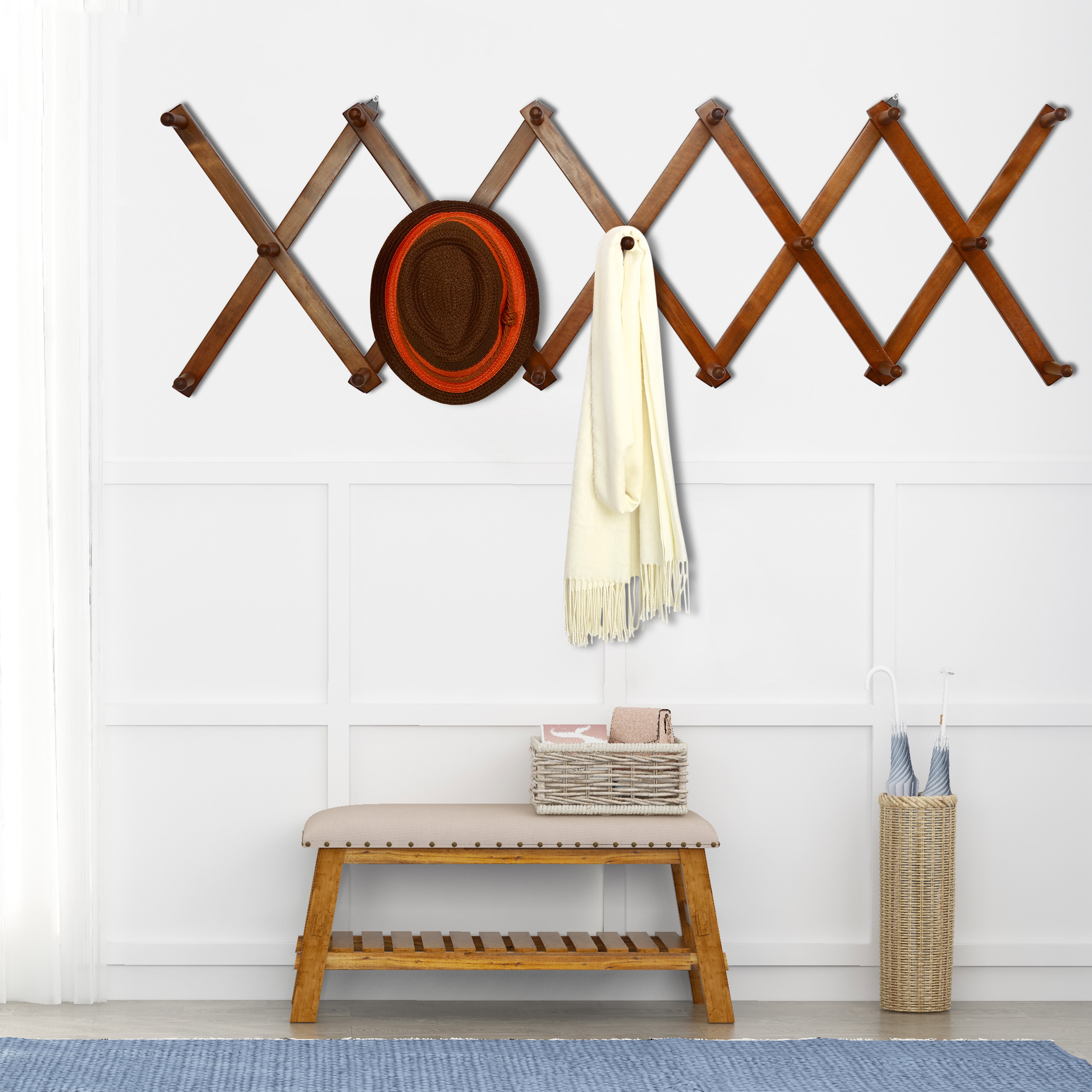 Accordion Wall Qiannhee Hanger,14 Hooks Wooden Hanger Wall Mount