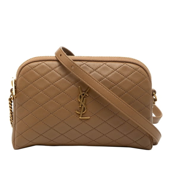 Pre-Owned Saint Laurent Cassandra Gabby YSL Logo Quilted Chain Shoulder Bag Handbag Pouch Beige...