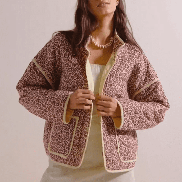 YKR Women's Floral Quilted Puffer Jacket - Lightweight Cropped Cardigan Coat For Vintage Style