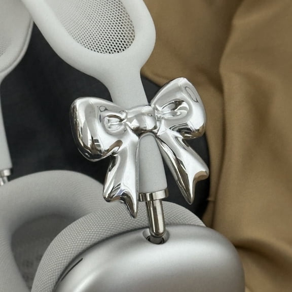 Unbrand Original Liquid Metal Silver Bowknot for AirPods Max 2, Headphone Decor, Protective Cover, APM Accessory, Stylish Charm, Easy To Attach