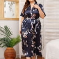 thumbnail image 3 of Defitshape Women's Satin Pajamas Short Sleeve Kimono Robe Summer Silky Cozy Soft Cool Thin Vintage Sleeping Kimono Navy 18W, 3 of 4