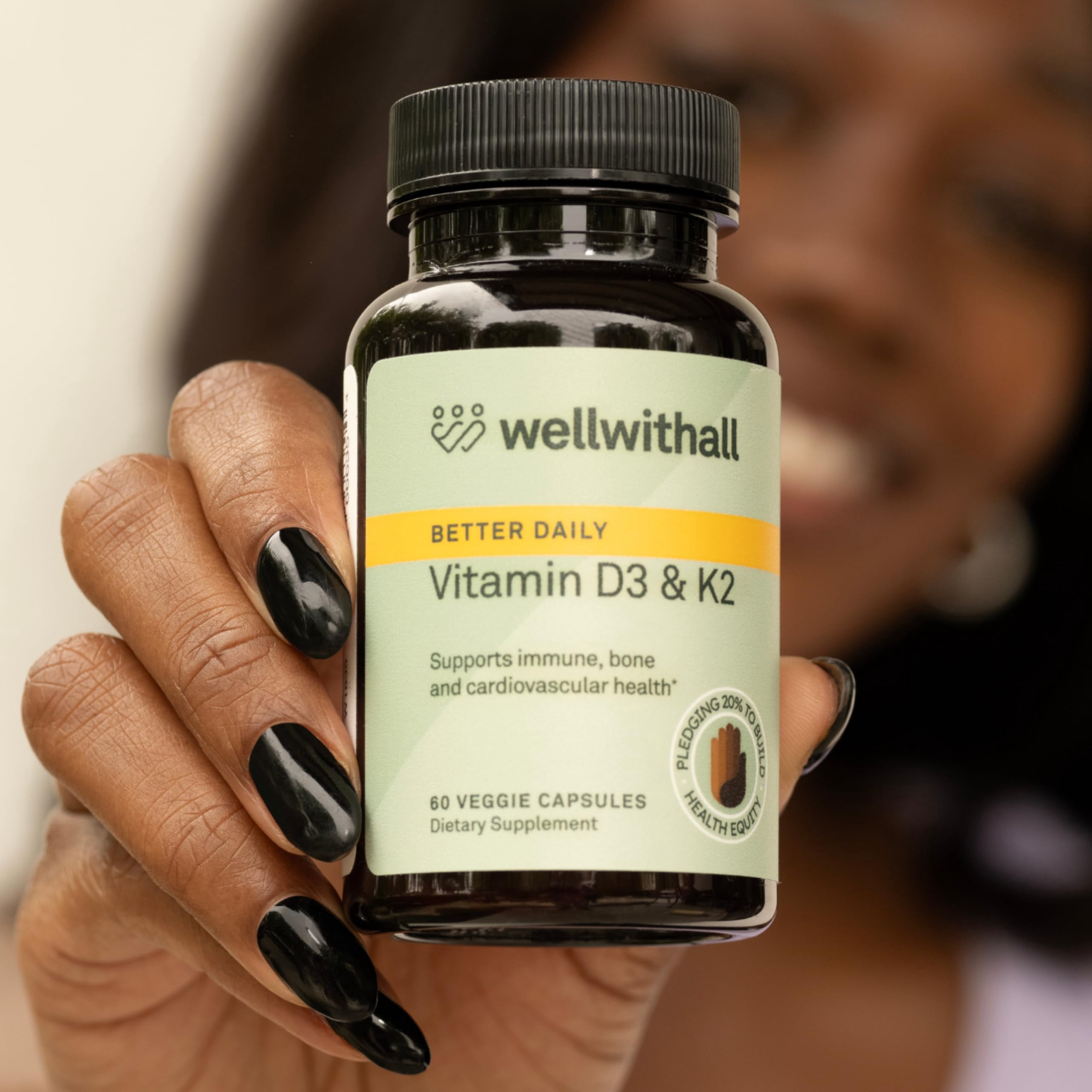 WellWithAll Vitamin D3 5000 IU (125 mcg) with Vitamin K2 100mcg | Plant Based | 60 Capsules