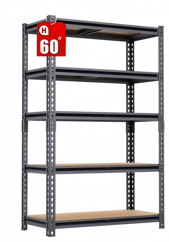 Garage Storage Shelving Unit, Heavy Duty 5-Tier Adjustable Metal Shelves, Garage Organizer Storage Rack for Basement, Pantry, 60" H x 27.5" W x 11.8" D
