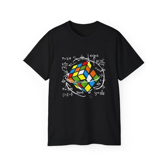 Men's Casual Short Sleeve T-Shirt - Cube Math Graphic Print Black Tee | 100% Cotton Regular Fit for Gym, Hiking & Outdoor Activities | Machine Washable Spring Summer Fall Top