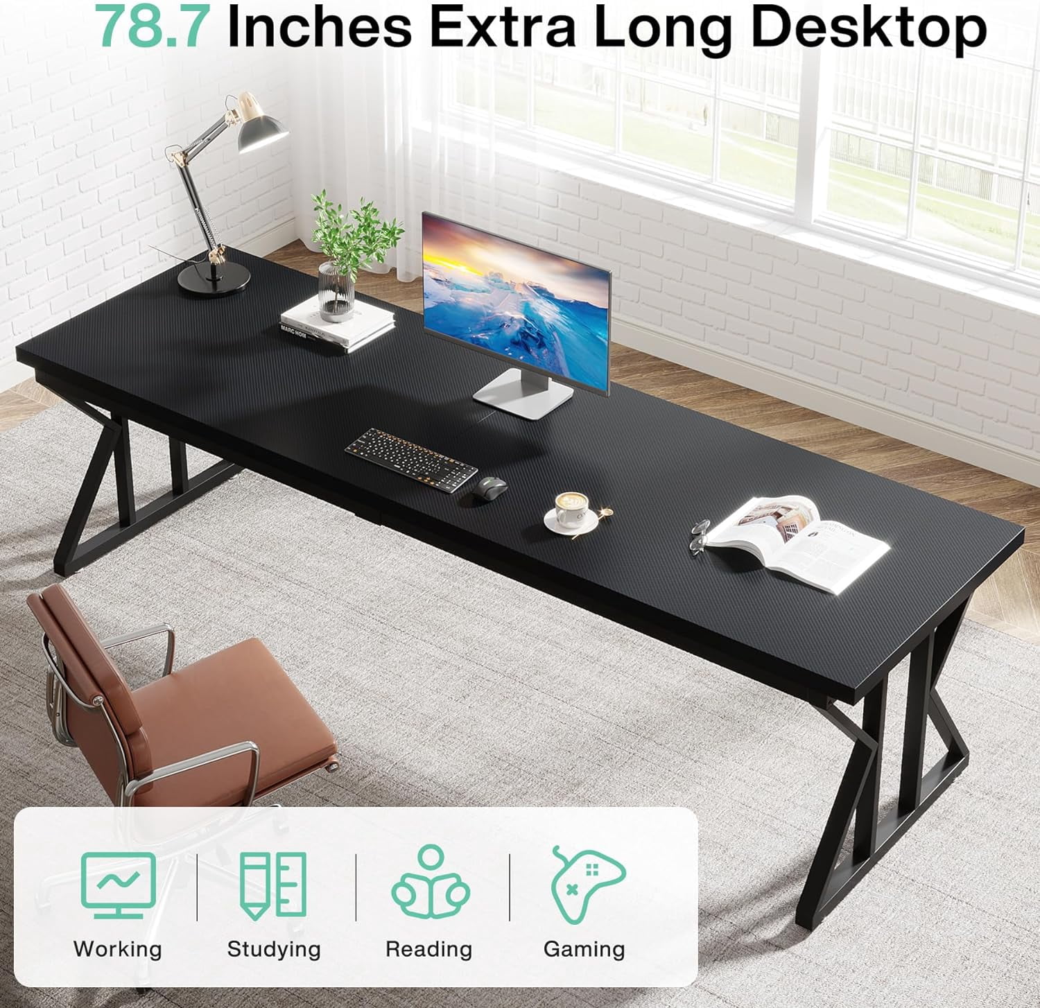 Tribesigns 78.7 Inches Long Computer Desk, Two Person Desk Large Executive Office Desk, Double Desk Study Writing Table for Home Office (Black)