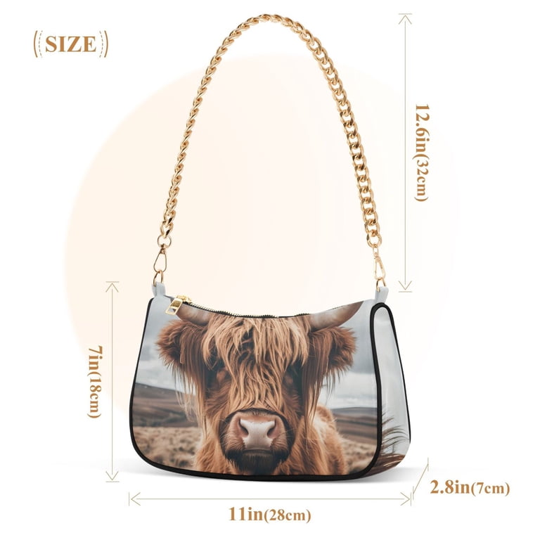 Ryvnso A Highland Cow Womens Chain Shoulder Bag Tote Handbags