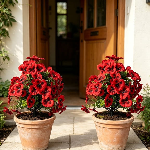 Doghiosgha 1 Pc 17.7 Inch Artificial Pansy Flower Stake Faux Outdoor Plants Pick for Garden Patio Yard Pathway Decor, Red
