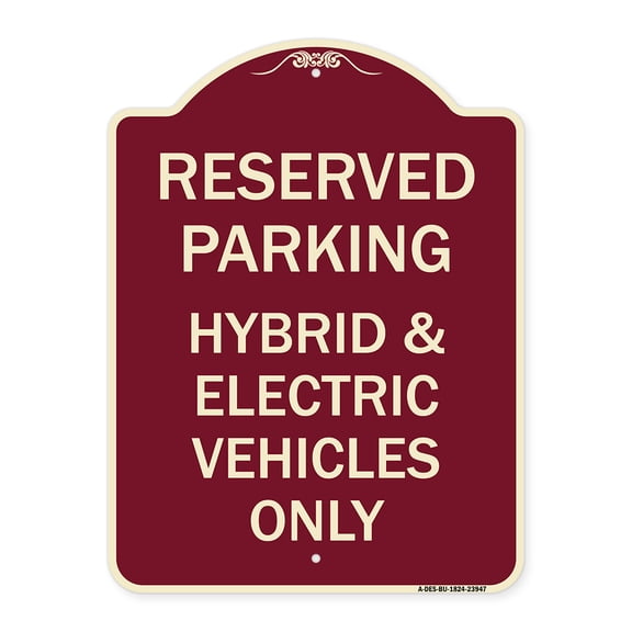 SignMission Designer Series Sign - For Electrical Cars Reserved Parking - Hybrid & Electric Vehicles Only | Burgundy 18" x 24" Heavy-Gauge Aluminum Architectural Sign | Made in the USA