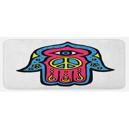 

Hamsa Kitchen Mat Hippie Boho Hamsa with Peace Sign in the Palm Art Plush Decorative Kitchen Mat with Non Slip Backing 47 X 19 Pink Blue Yellow by Ambesonne