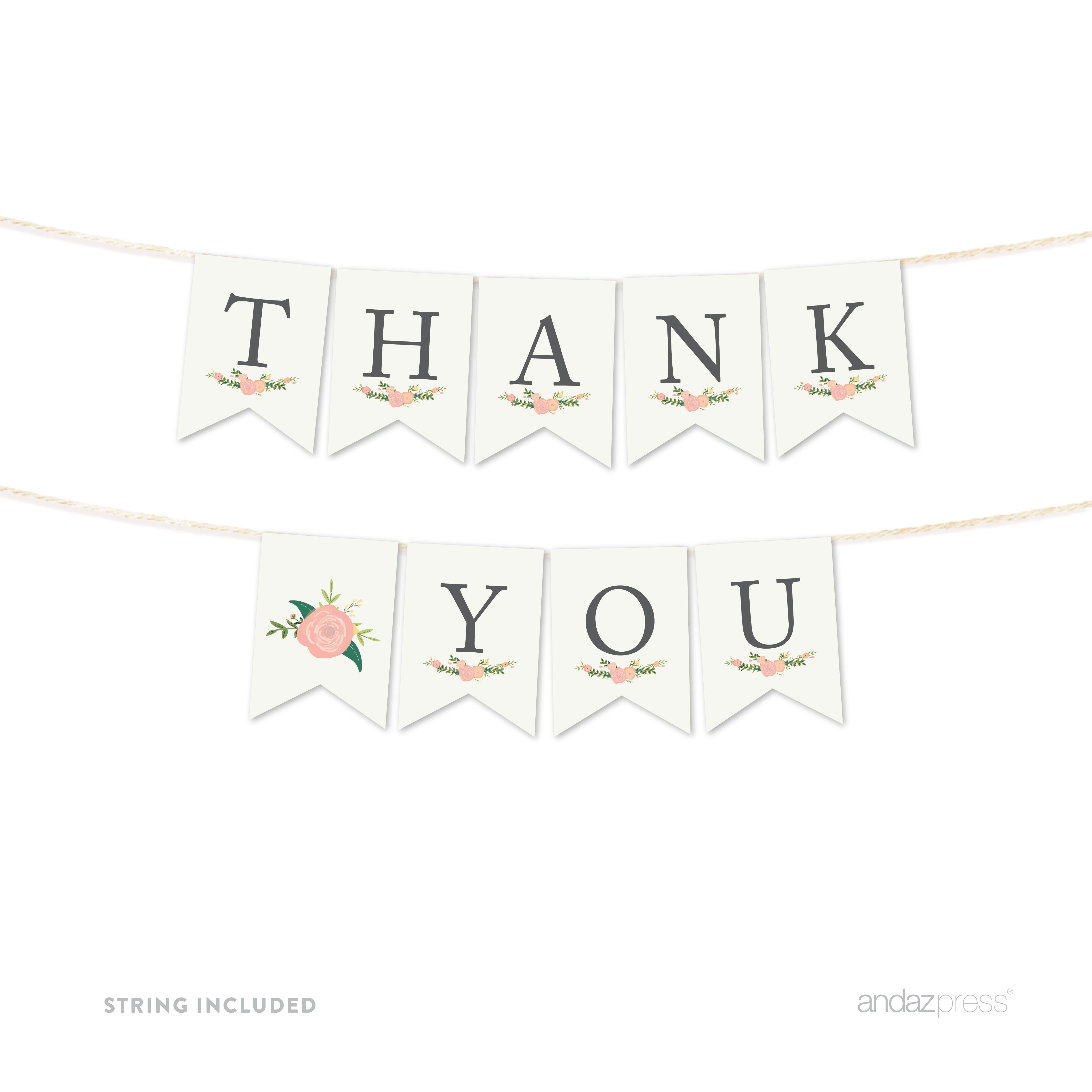 Thank You Floral Roses Girl Baby Shower Pennant Party Banner