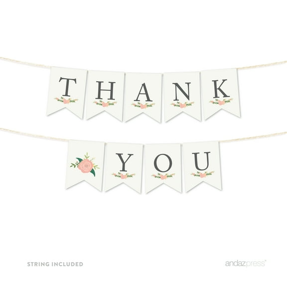 Thank You Floral Roses Girl Baby Shower Pennant Party Banner