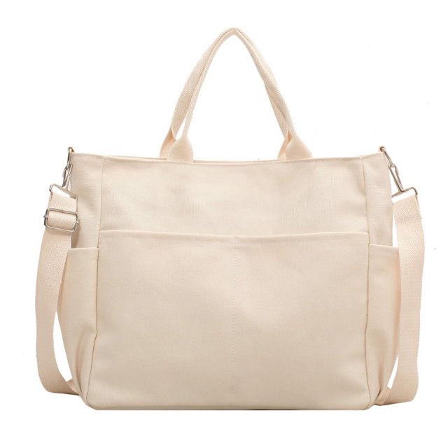 Bolso De Mujer De Un Solo Hombro De Color Sólido Informal Simple De Moda Bolso De Lona Totalizador De Gran Capacidad, 1 Pieza, Beige