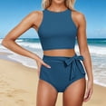 thumbnail image 6 of Haivin Women's Modest Two-Piece Swimsuit Set, Solid Color with Bow Tie Straps for Beach and Swimming, 6 of 9