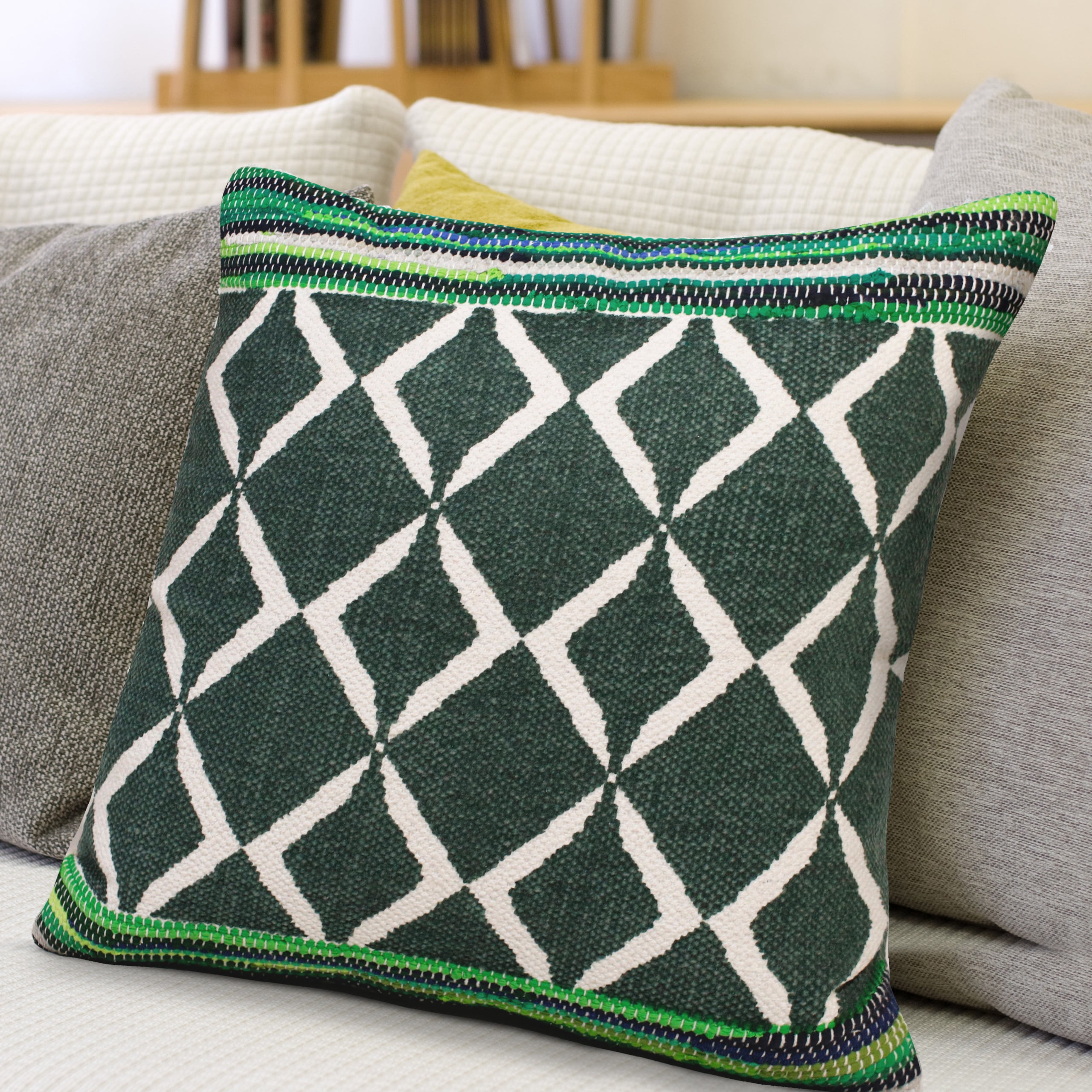 Lr Home Naomi Set of 2 20" x 20" Green/Ivory Geometric Cotton Blend Adult Decorative Throw Pillow Set