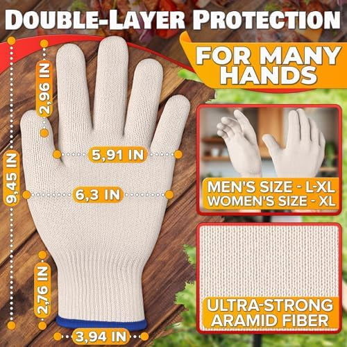 Heat Resistant Gloves for Cooking & Grilling – Aramid Oven Mitts Gloves with Fingers, Short-Term Hand Protection up to 932°F and Secure Grip for Baking, Fryer, and BBQ$$Tools & Hardware Other