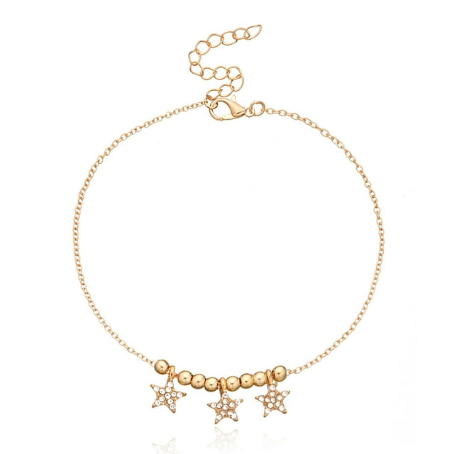 Bracelets Anklets Forme Étoile Ajustable avec Strass Style Simple Accessoire de Mode Pendentif Suspendu Cheville pour Femmes Or
