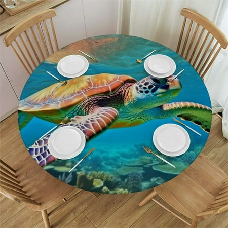 

Orinice Turtle Coral Reef Ocean Water Round Table Cover Stain Resistant Washable Indoor Outdoor Tablecloth Kitchen Dining Wedding Parties Full Width Single-Sided Printing 100% Polyester Fiber 42-46