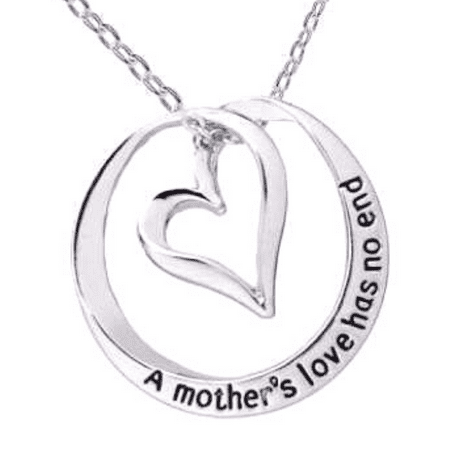 Mother's Love Has No End Inspirational Stamped Heart Necklace for Women Special Occasion Holiday Birthday Christmas Gift in White Gold