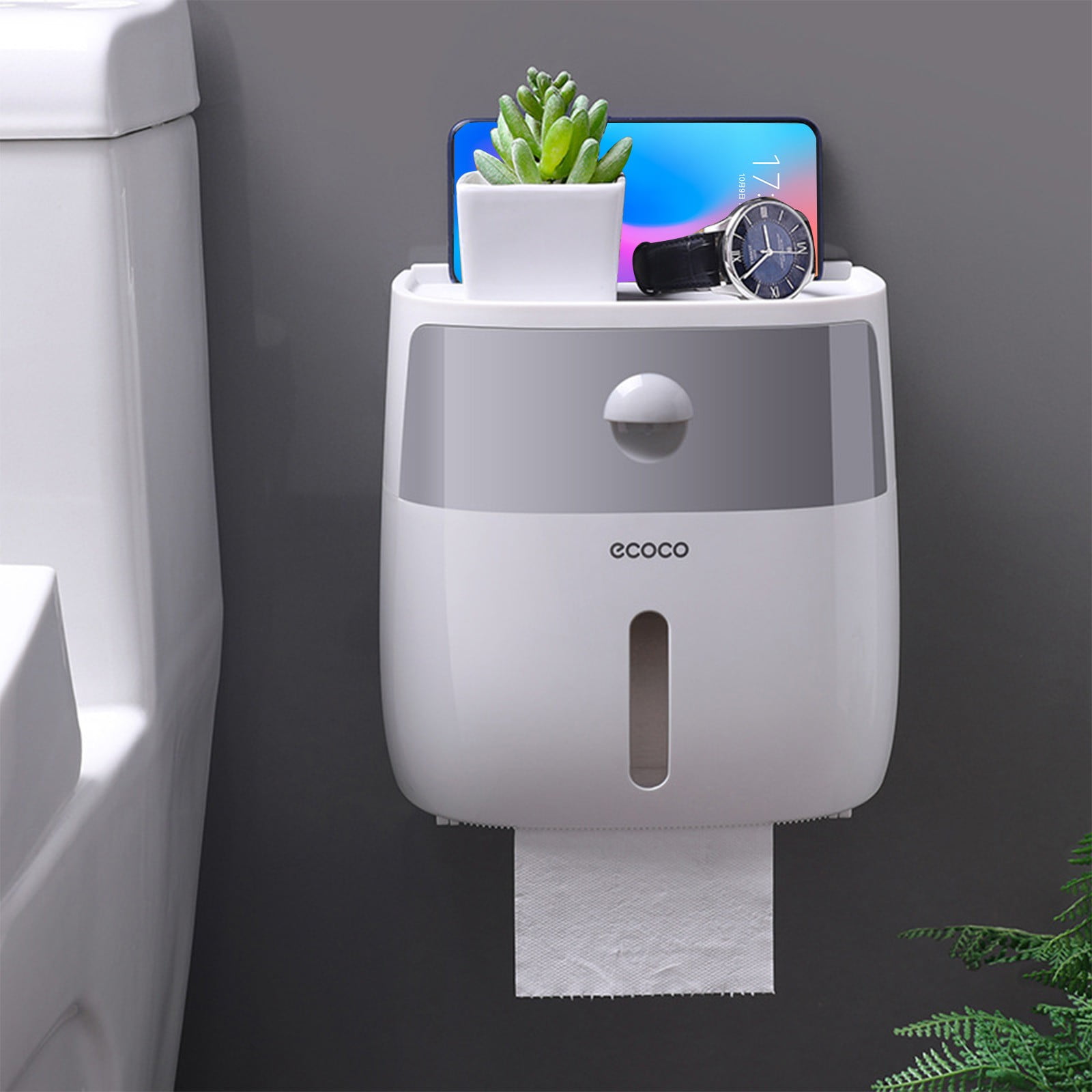 Sensor Tissue Dispenser, Automatic Paper Towel Holder, Wall Mounted Bathroom Organizer with Transparent Window, White Plastic for Kitchen and Office