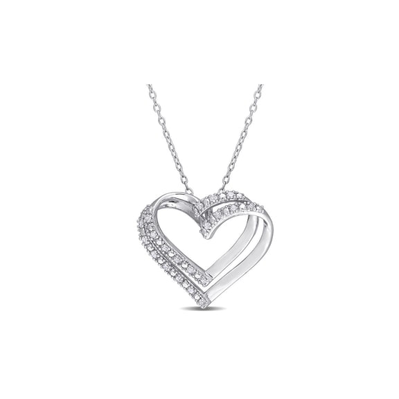 1/5 carat (Ctw) Diamond Heart Pendant Necklace in Sterling Silver with Chain for Women