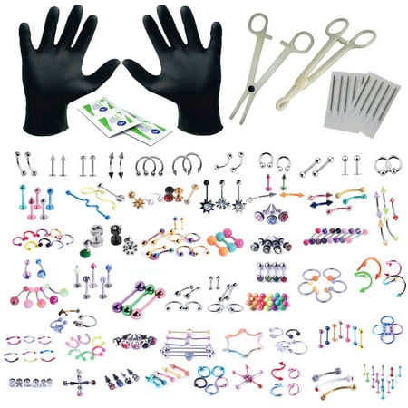 BodyJ4You 156PC Body Piercing Kit Lot 14G 16G Belly Ring Labret Tongue Tragus RANDOM Mix (Best Tongue Rings For Oral)