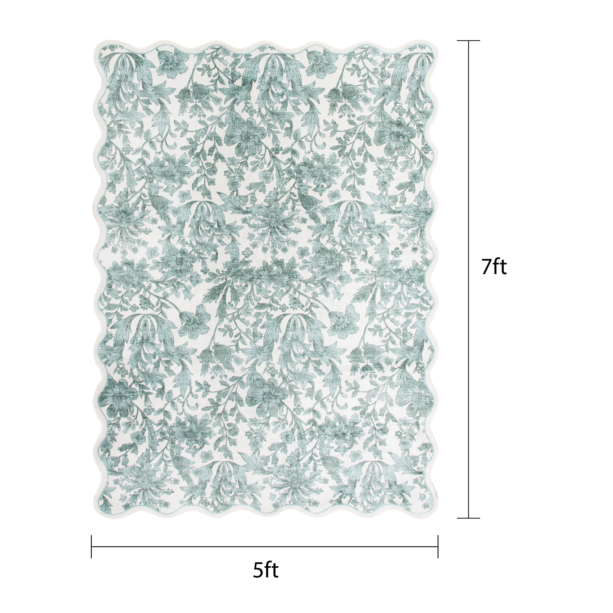 Mainstays Green Feather Faux Fur Scalloped Indoor Area Rug, 5'x7'