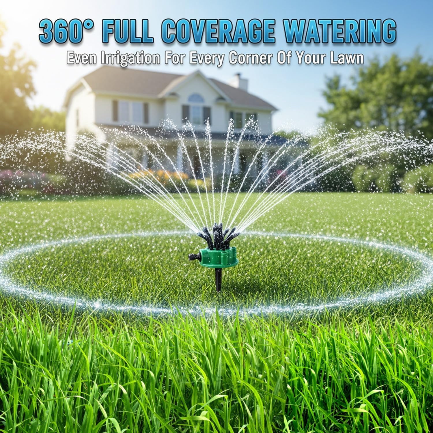 360° Degree Multi-Directional Lawn Sprinkler, Adjustable Garden Irrigation Sprinkler with 12 Flexible Spray Nozzles and Rotating Multi-Arm Head for Yard, Grass, Flower Beds and Roof Cooling (3PC)