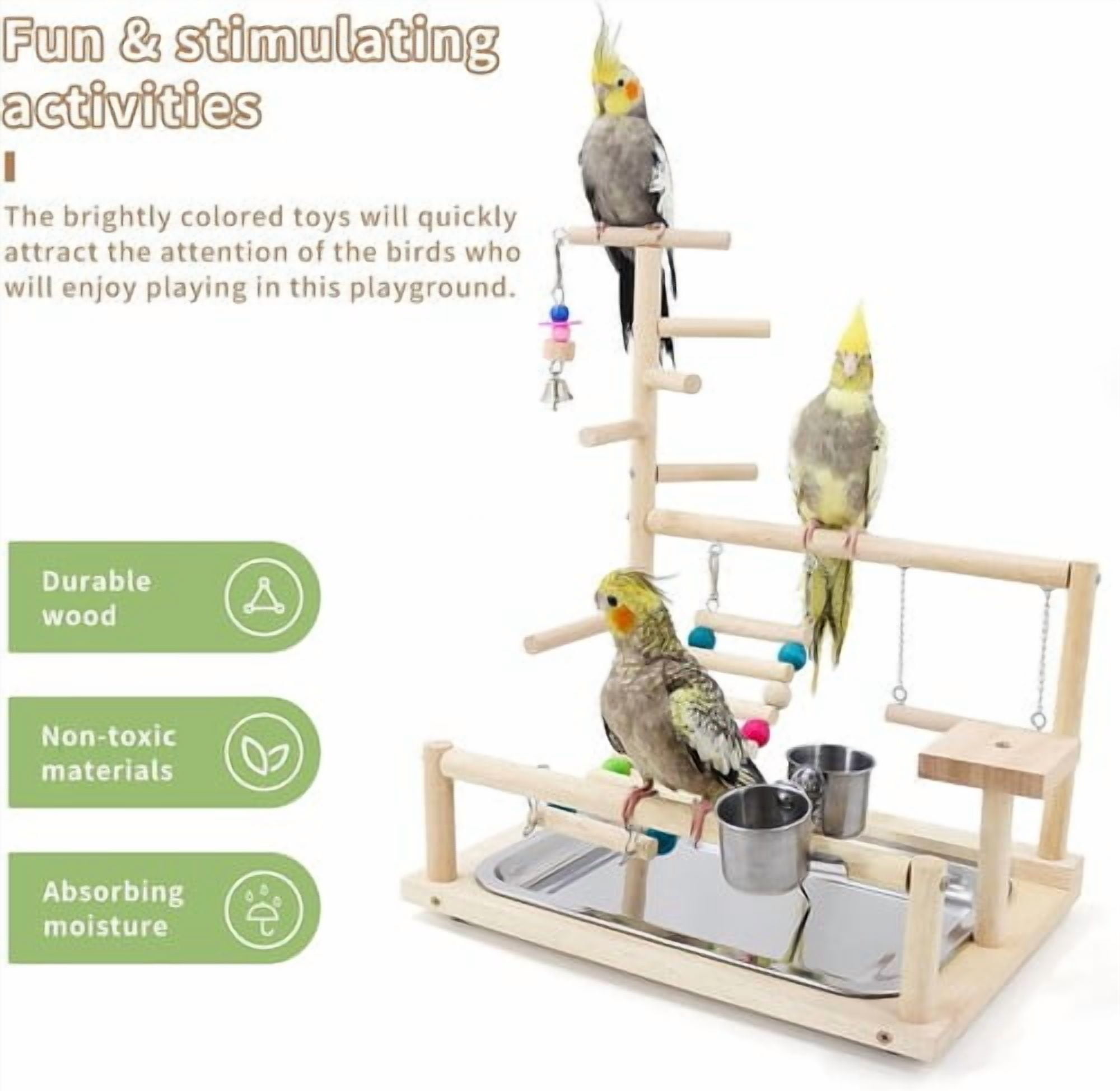 ShadeMart Bird Playstand with Toys, Cockatiel Playground Perch & Gym for Parakeets, Conures, Finches - Includes Ladder, Platform, Easy Assembly