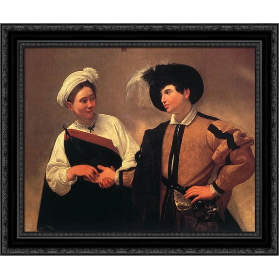 The Fortune Teller 24x20 Black Ornate Wood Framed Canvas Art by Caravaggio