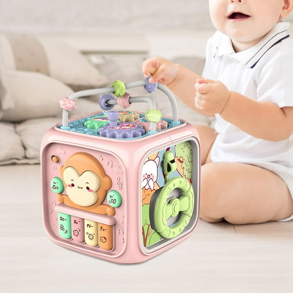 Cubo ocupado, cubo de actividades, juguete Montessori, desarrollo sensorial portátil con luz de Flash y sonido, tablero sensorial ocupado para regalos Rosa