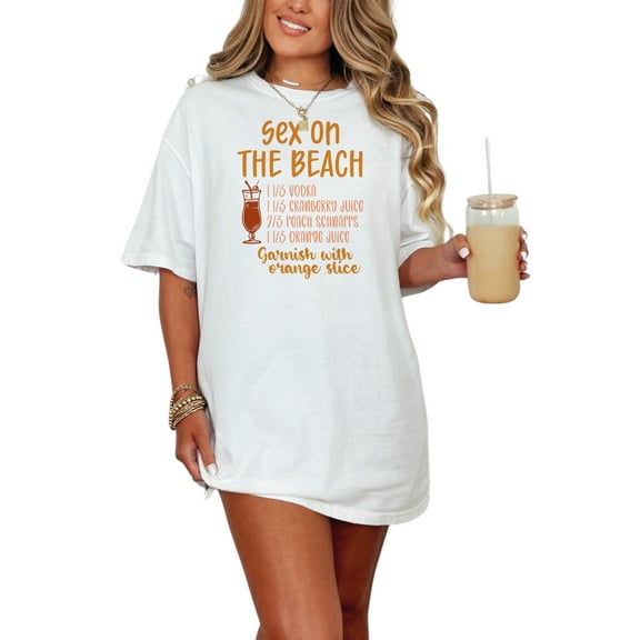 Funny Cocktail Recipe Shirt, Novelty Drink Graphic Tee, Mixology Enthusiast Gift, Sex on the Beach T-Shirt, Bar Humor Apparel, Unique, White Comfort Colors T-Shirt, Small