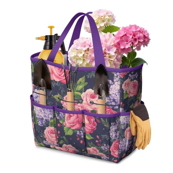 Garden Tool Bag,Pioneer Flower Floral Print Pattern Garden Tool Organizer,Garden Gifts,Waterproof Multi-Pocket Garden Tool Storage 11.8x5.5x11.4 Inch(Tools NOT Included)